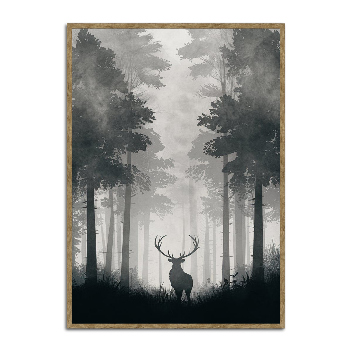 “Whispers of the Wild” – Deer in Misty Forest  Metal Wall Art
