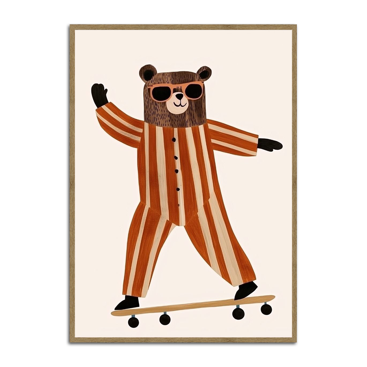 Skateboarding Bear Nursery Metal  Wall Art