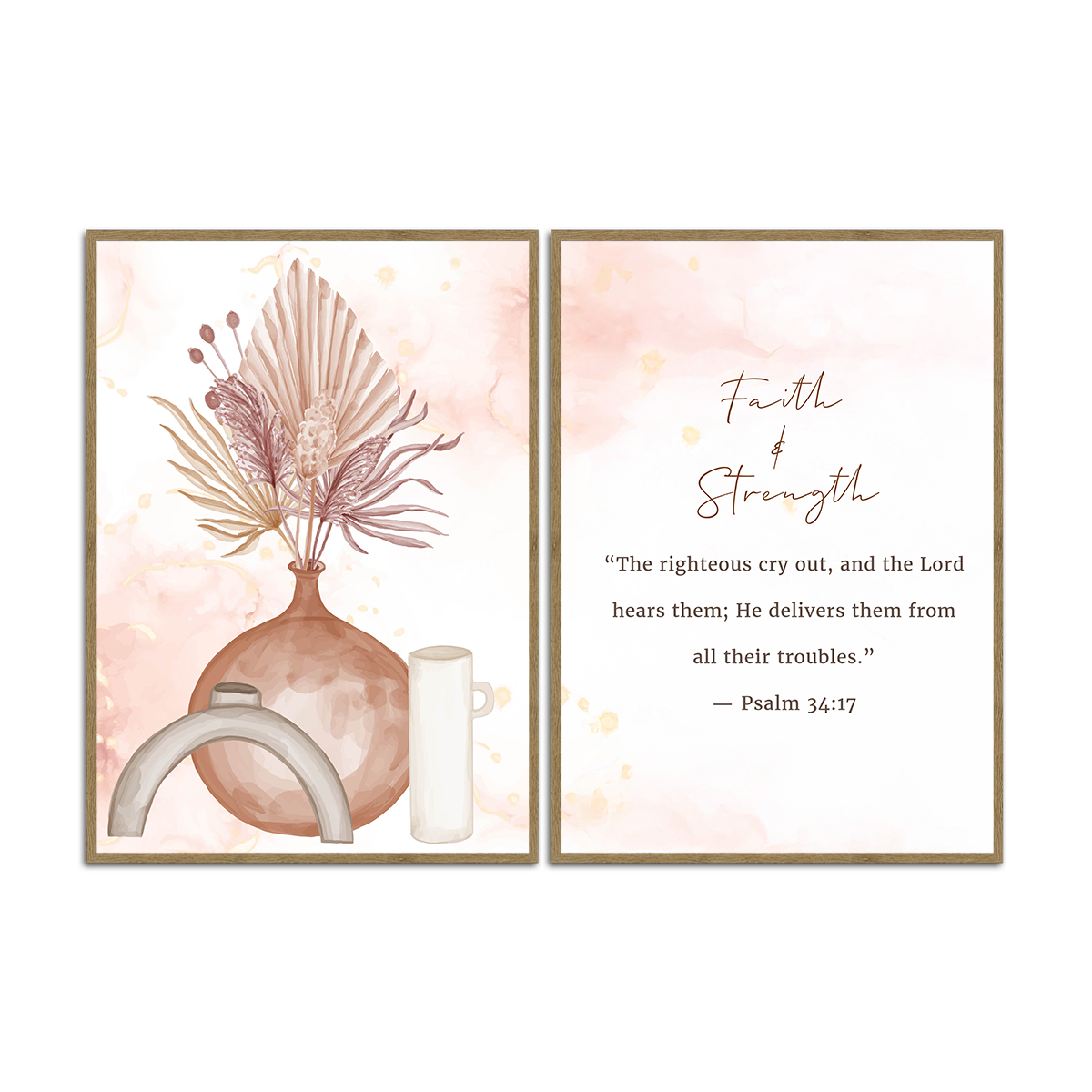 Faith & Strength – Psalm 34:17 - 2 Panel Metal  Wall Art