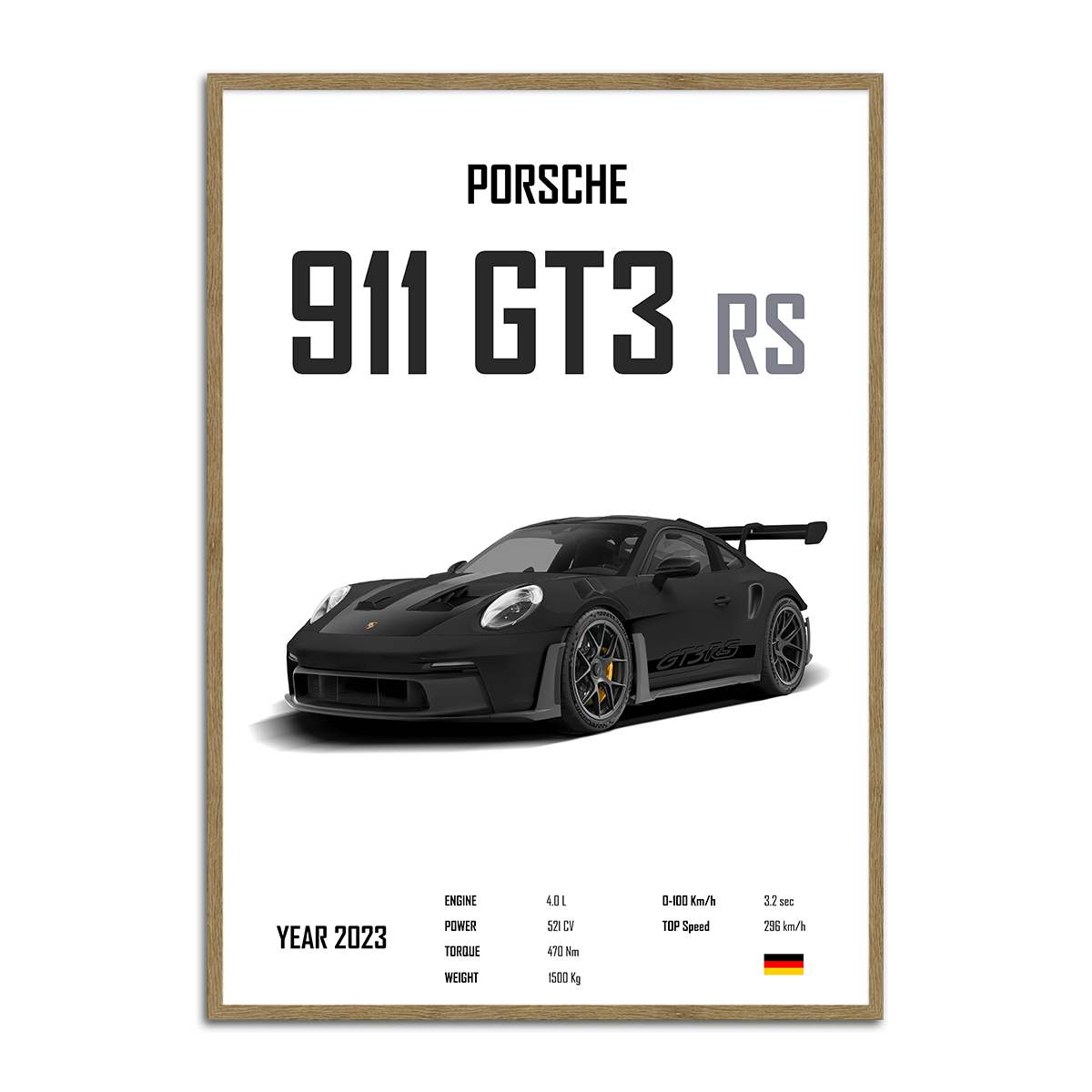 Black Porsche GT3 RS Metal Wall Art