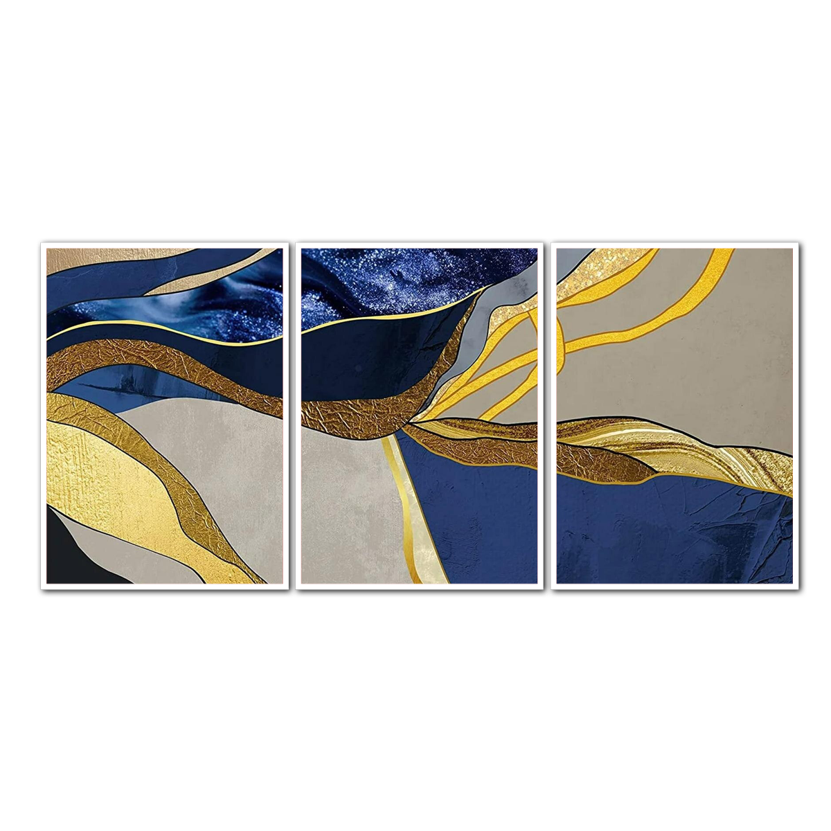 "Golden Waves" – 3-Panel Metal Wall Art
