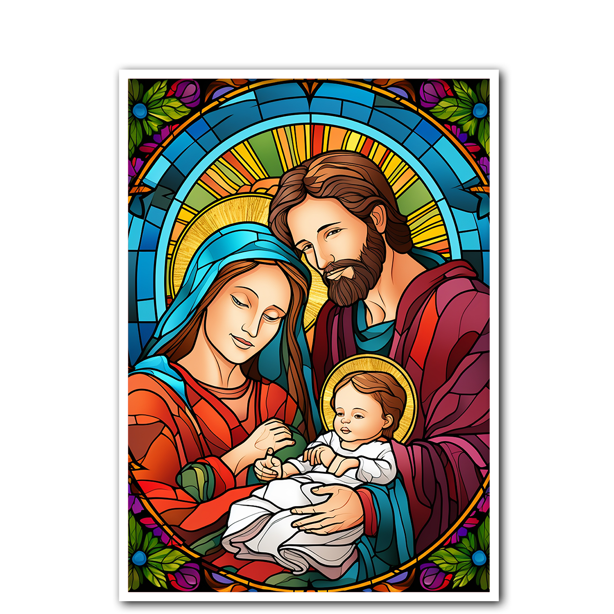 Holy Family Stained Glass – HD Metal Christian Wall Art