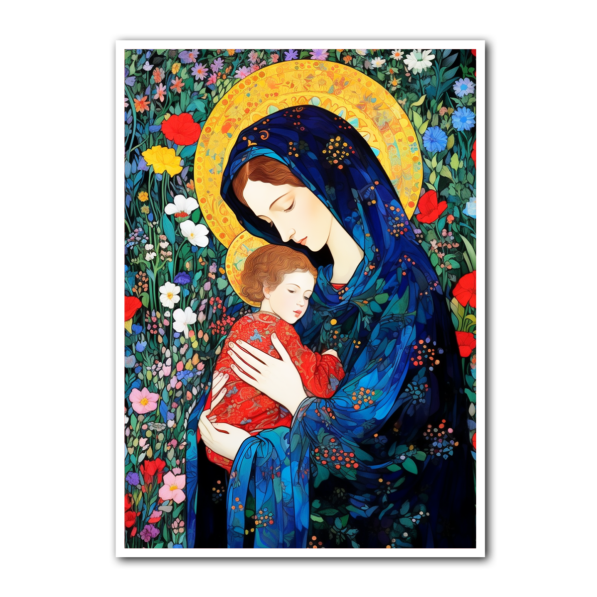 Garden of Grace – Mother Mary & Jesus HD Metal Wall Art