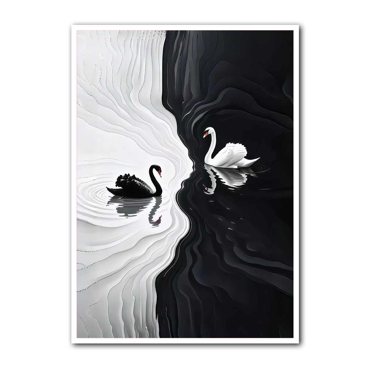 “Yin & Yang Swans” – Black and White Harmony  Metal Wall Art