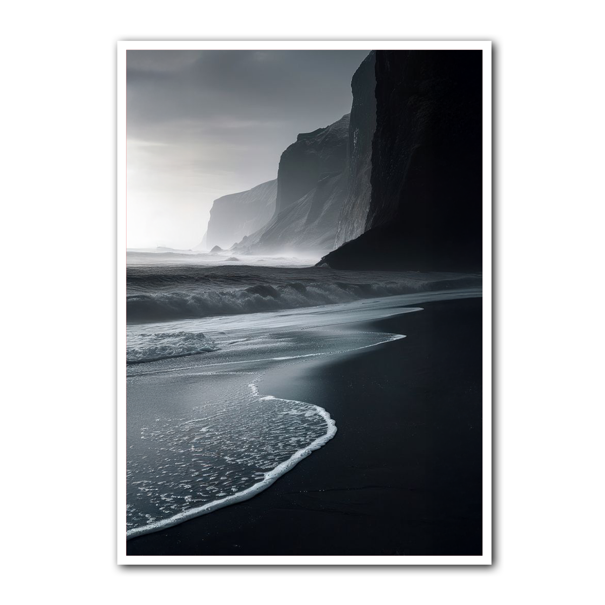 “Echoes of the Coast” – Misty Cliffside Beach Metal  Wall Art