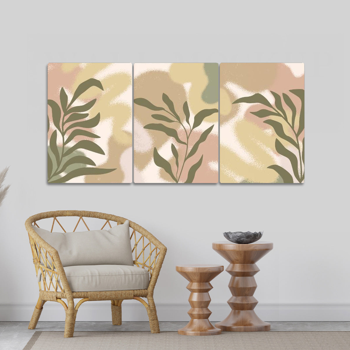 "Pastel Botanicals" – 3-Panel Abstract Floral Metal Wall Art