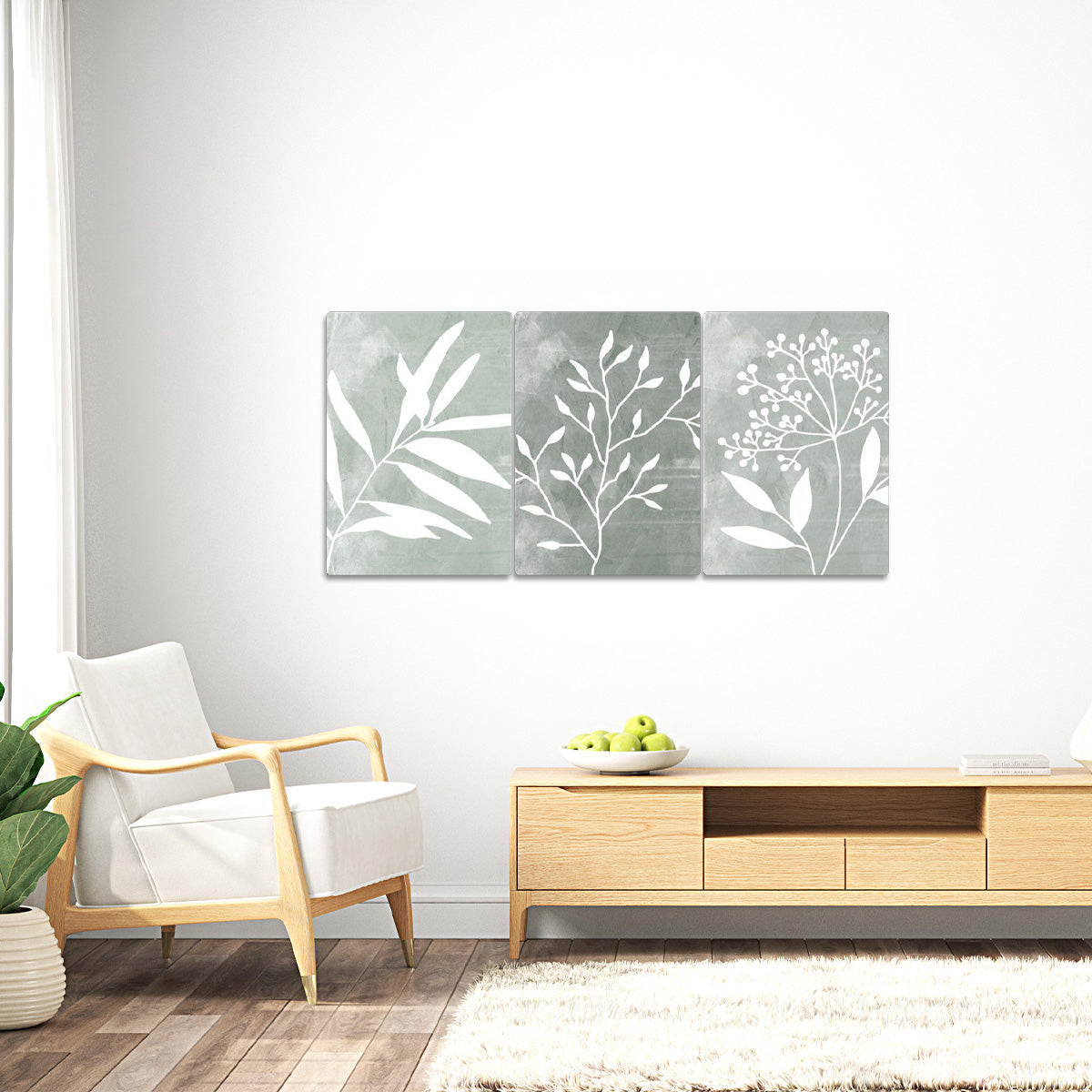 “Botanical Serenity” – 3-Panel Floral Metal Wall Art