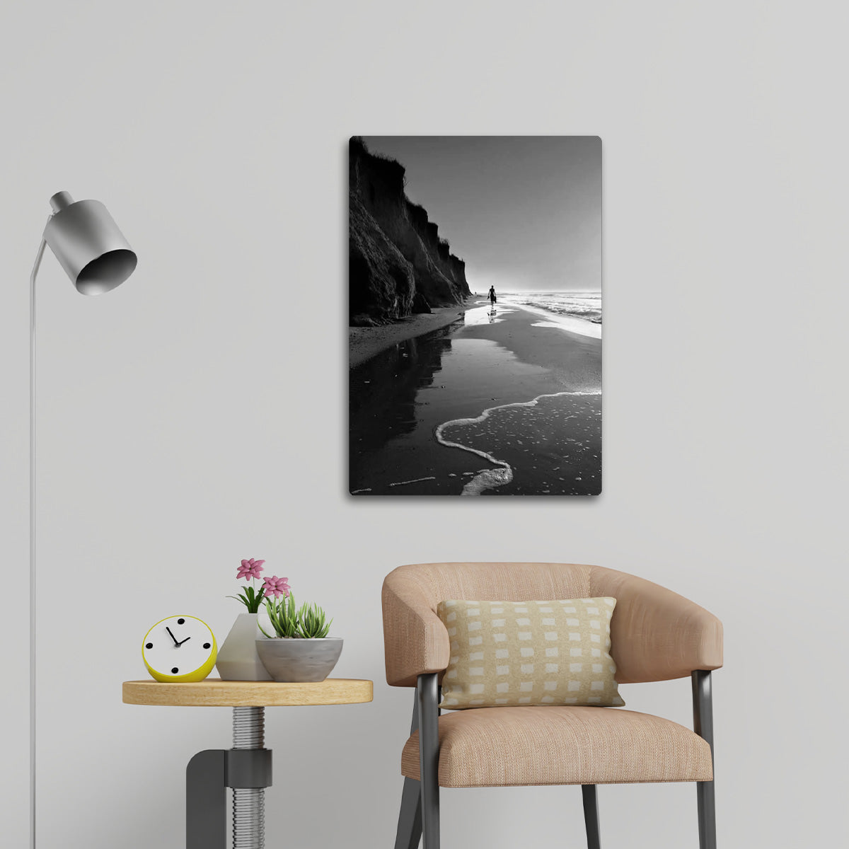 “Walk of Stillness” – Monochrome Beach  Metal Wall Art