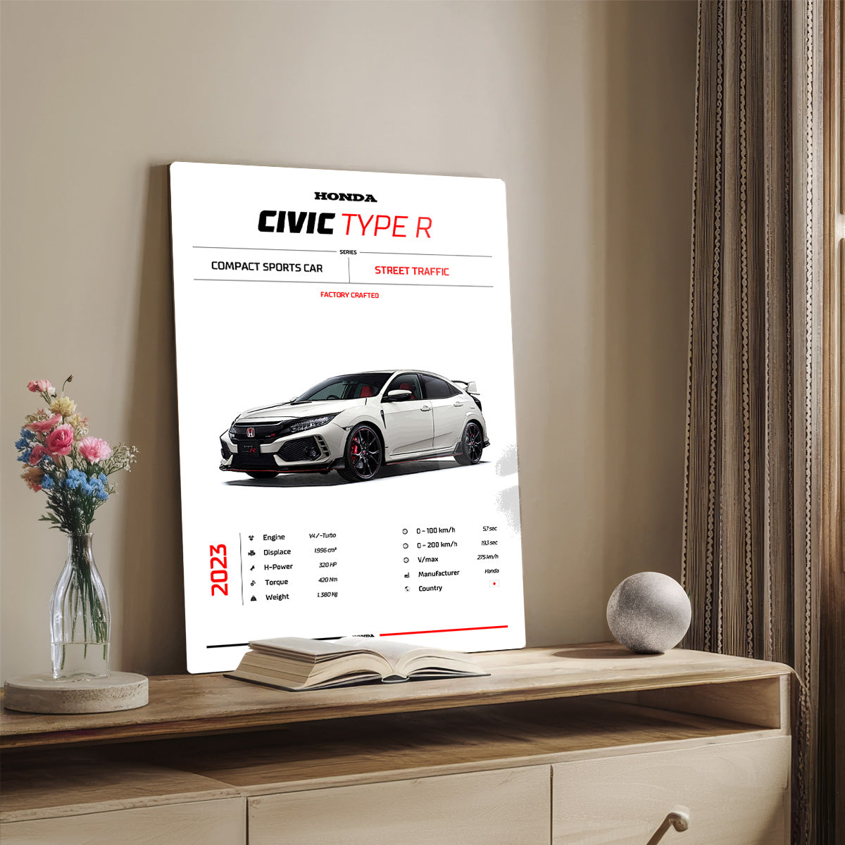 Honda Civic Type R Performance Car Metal Wall Art