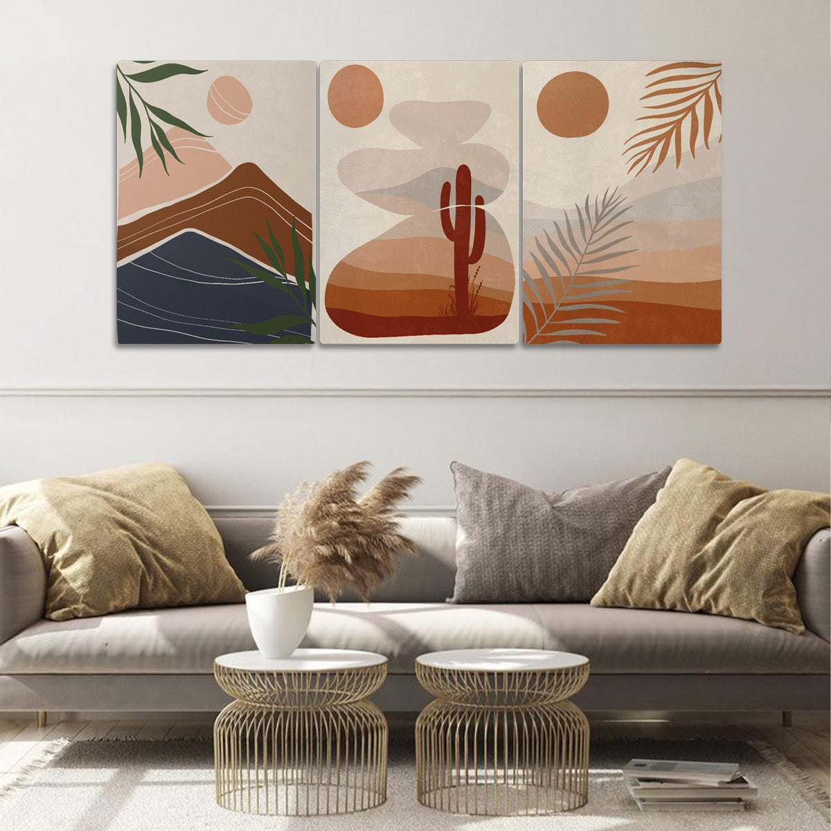 “Desert Horizon” – 3-Panel Boho Landscape Metal Wall Art