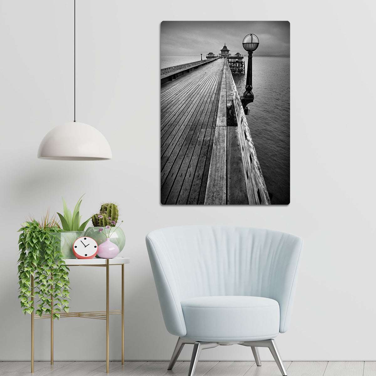 “Path to Serenity” – Coastal Pier Black & White Travel Metal  Wall Art