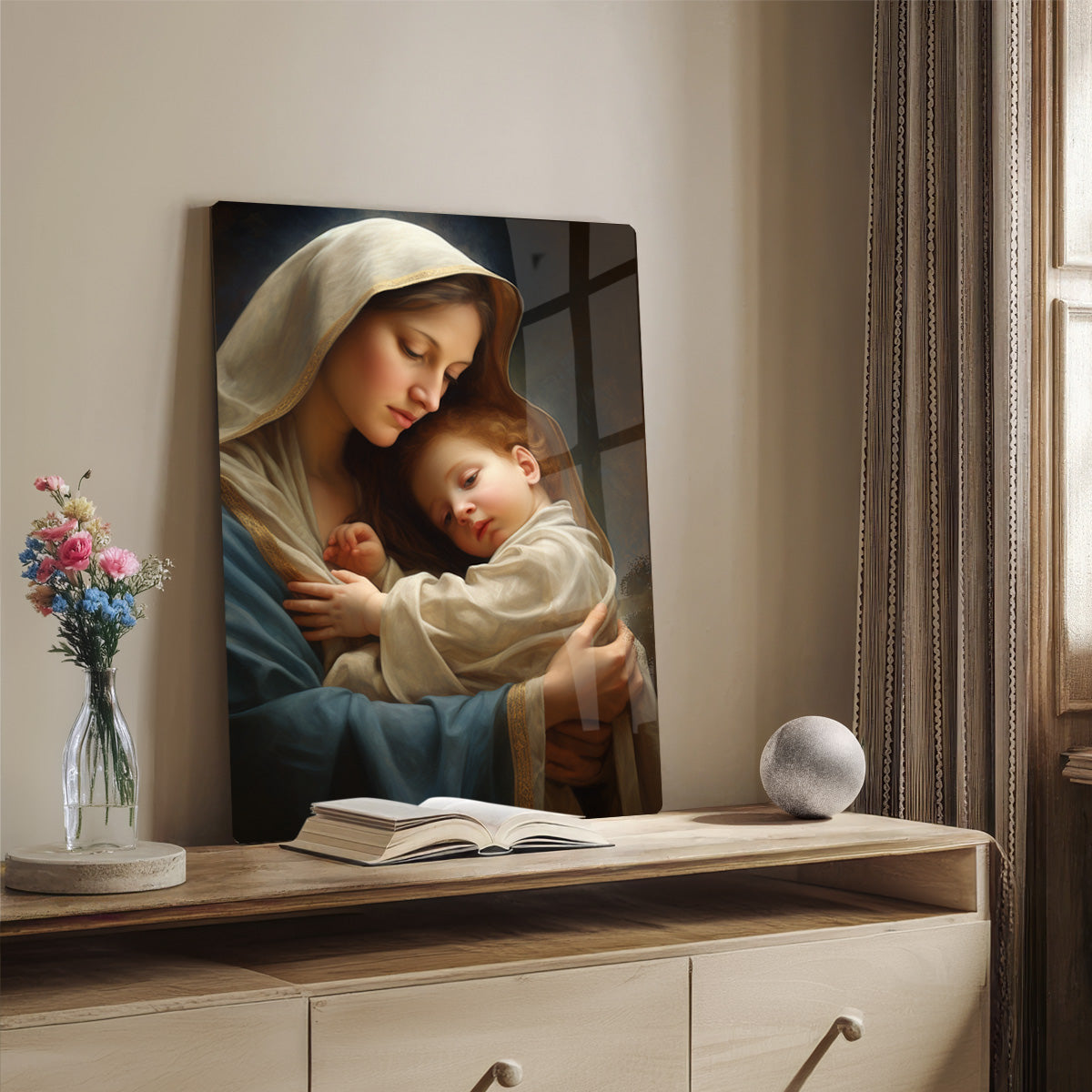 The Virgin’s Embrace – Mary & Jesus HD Metal Wall Art