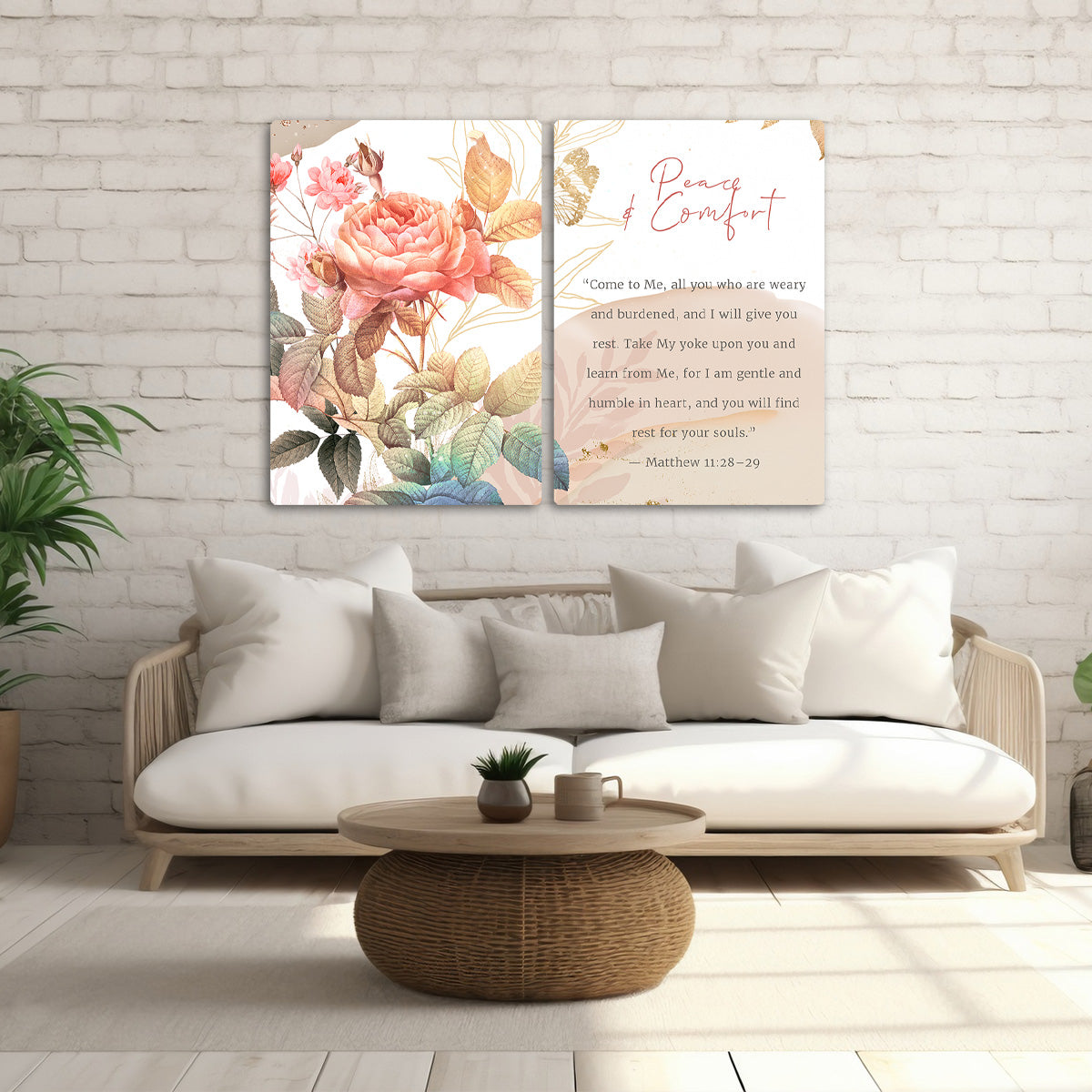 “Peace & Comfort” – Floral - 2 Panel Metal  Wall Art