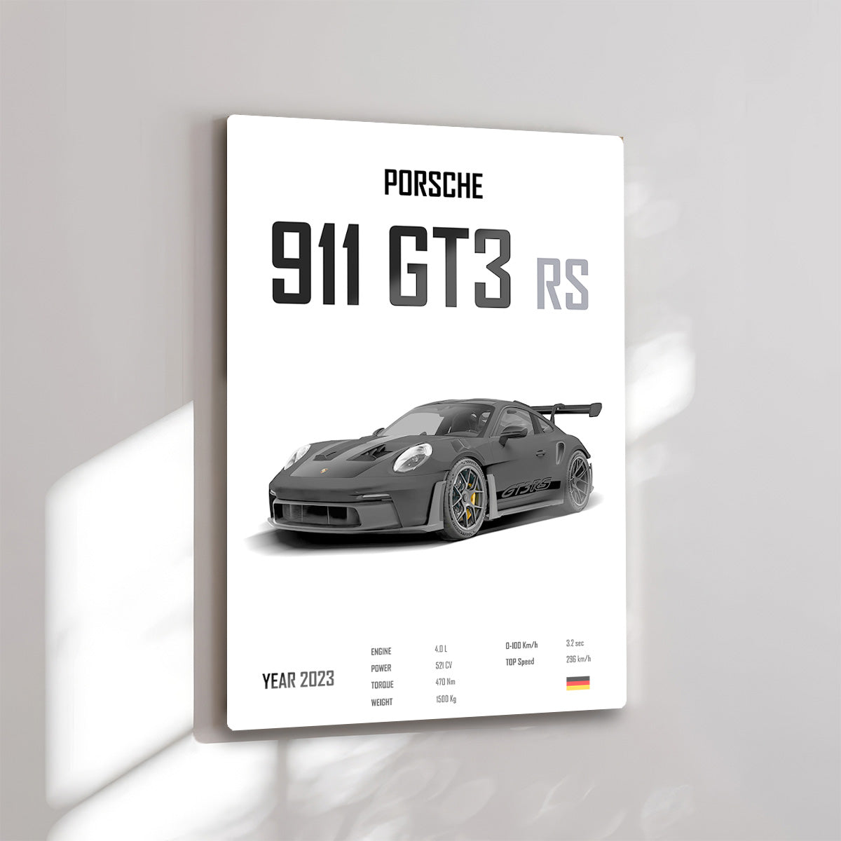 Black Porsche GT3 RS Metal Wall Art