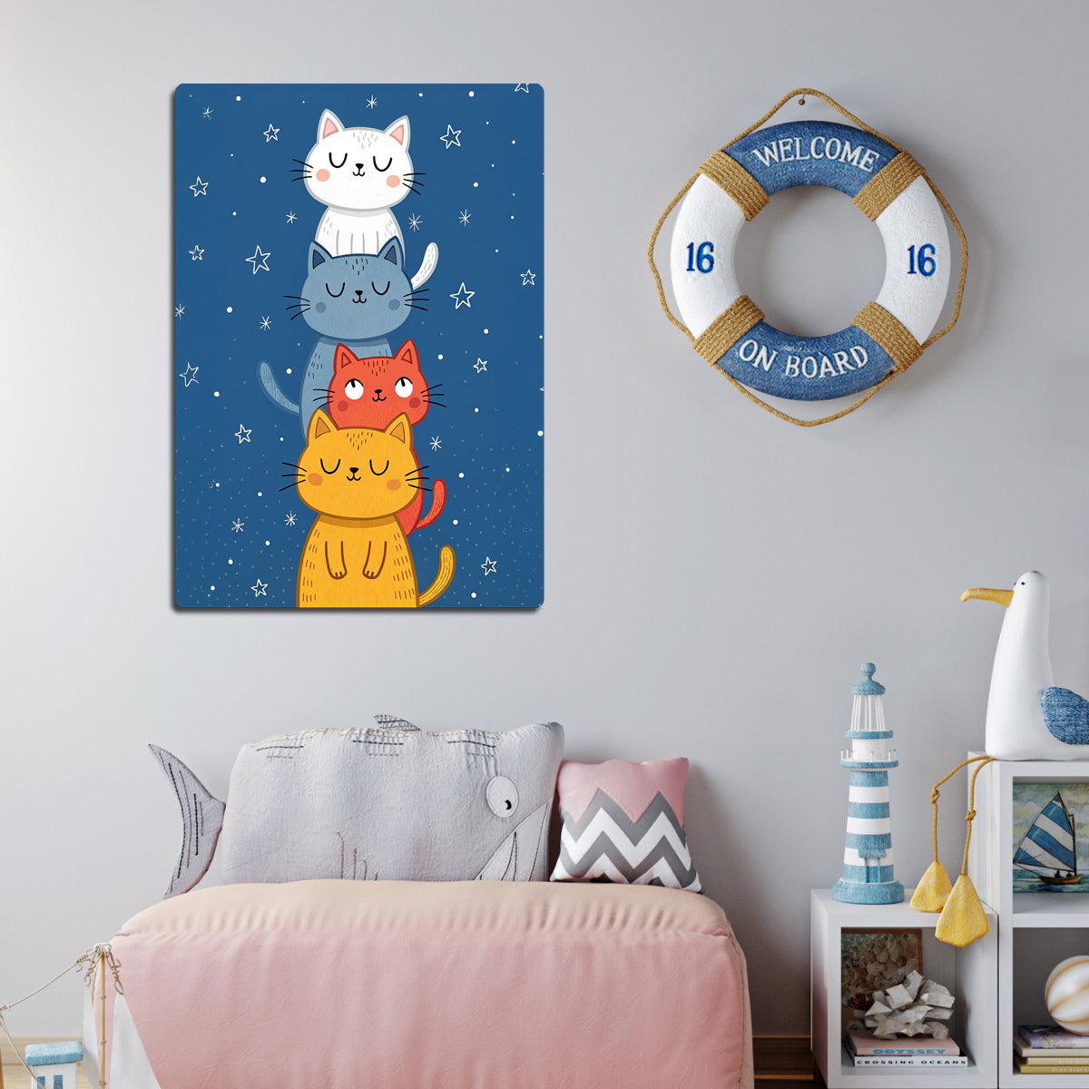 Stacked Cats Nursery  Metal Wall Art