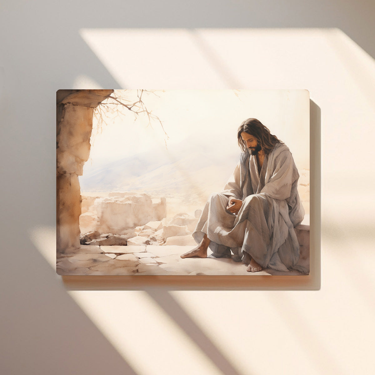 In His Solitude – Reflective Jesus HD Metal Wall Art