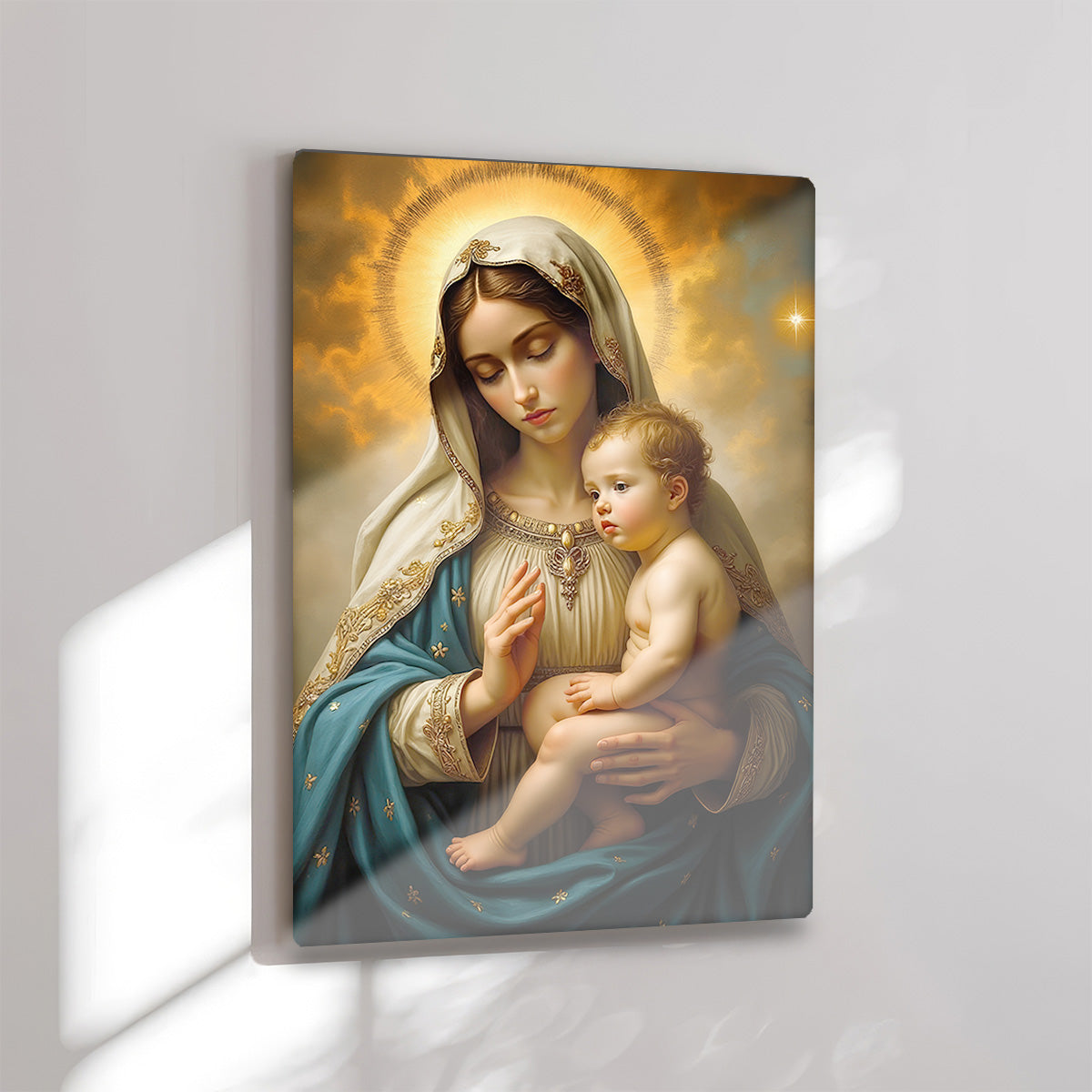 Mother Mary with Child Metal Wall Art