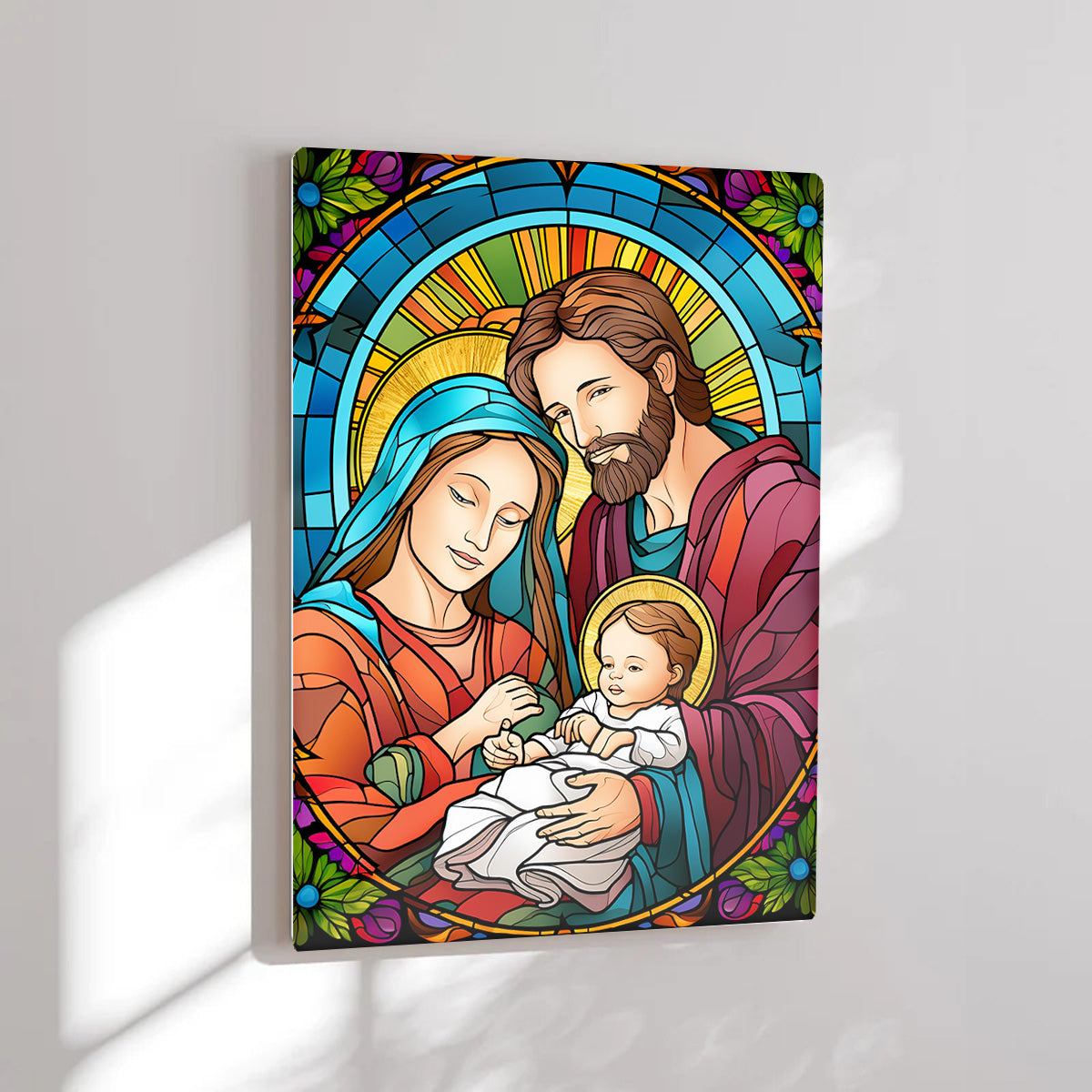 Holy Family Stained Glass – HD Metal Christian Wall Art