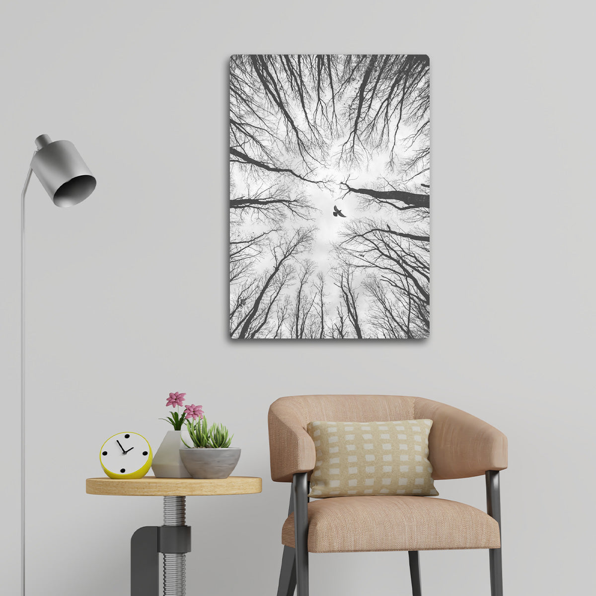 “Freedom Above” – Black & White Forest Bird  Metal Wall Art