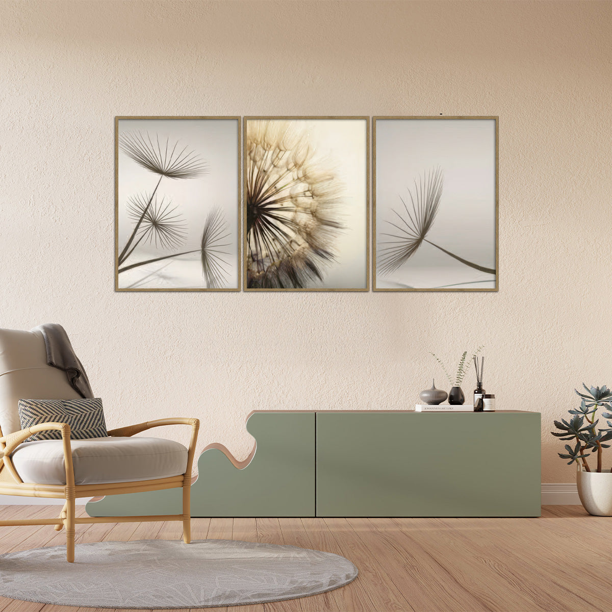 “Whispers of Nature” – 3-Panel Dandelion Metal Wall Art