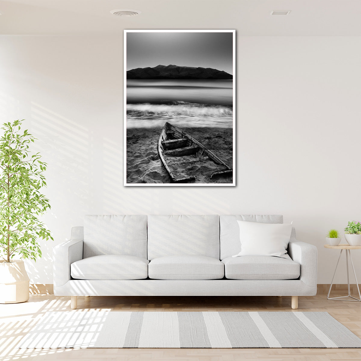Tranquil Shores – Black & White Metal  Wall Art