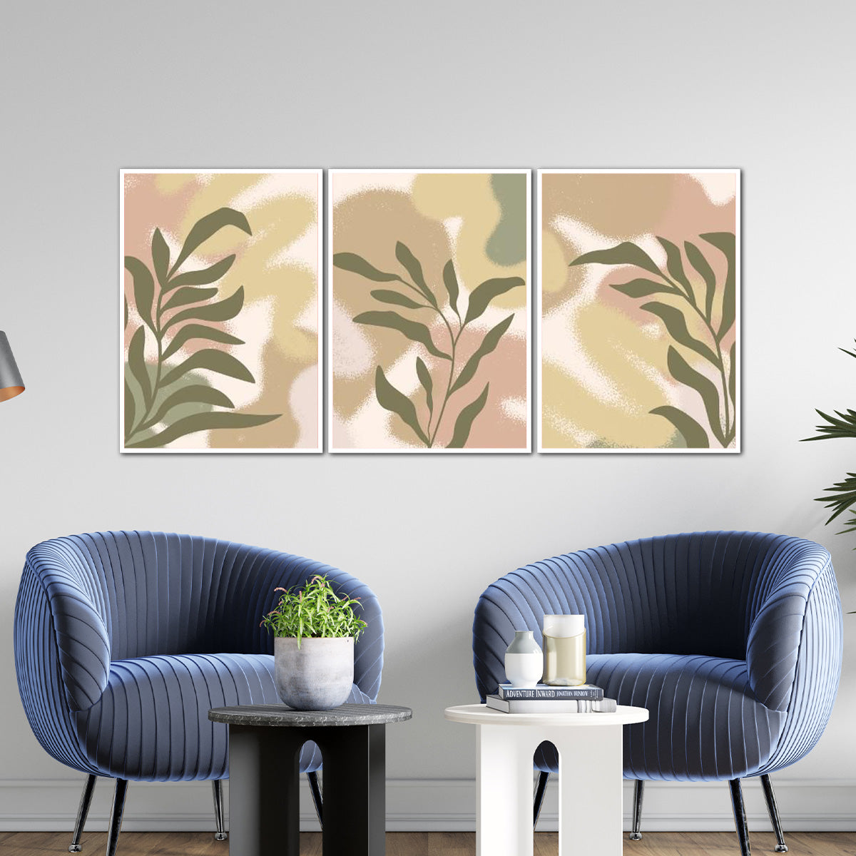 "Pastel Botanicals" – 3-Panel Abstract Floral Metal Wall Art