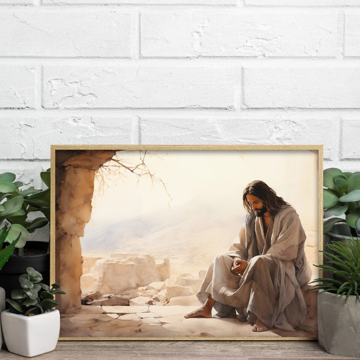 In His Solitude – Reflective Jesus HD Metal Wall Art