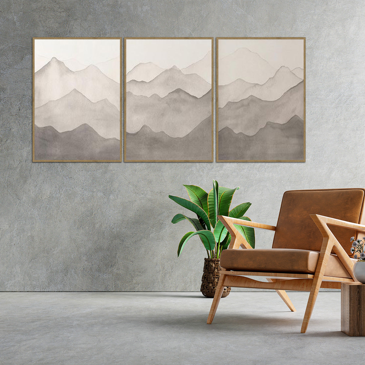 “Whispers of the Mountains” – 3-Panel Minimalist Landscape Metal Wall Art
