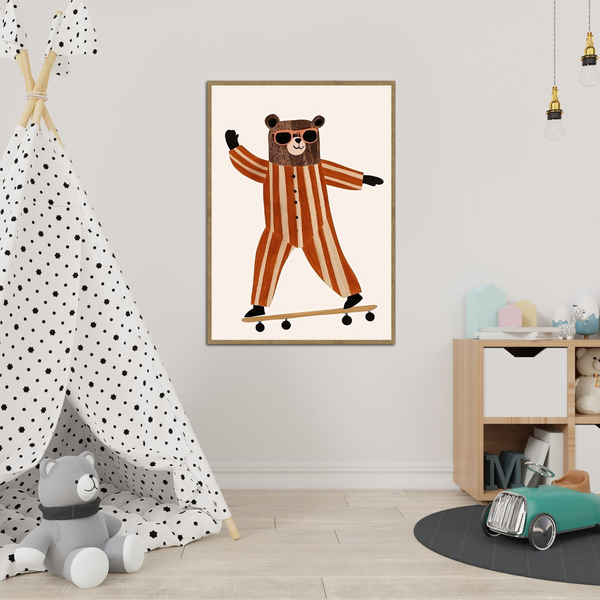 Skateboarding Bear Nursery Metal  Wall Art