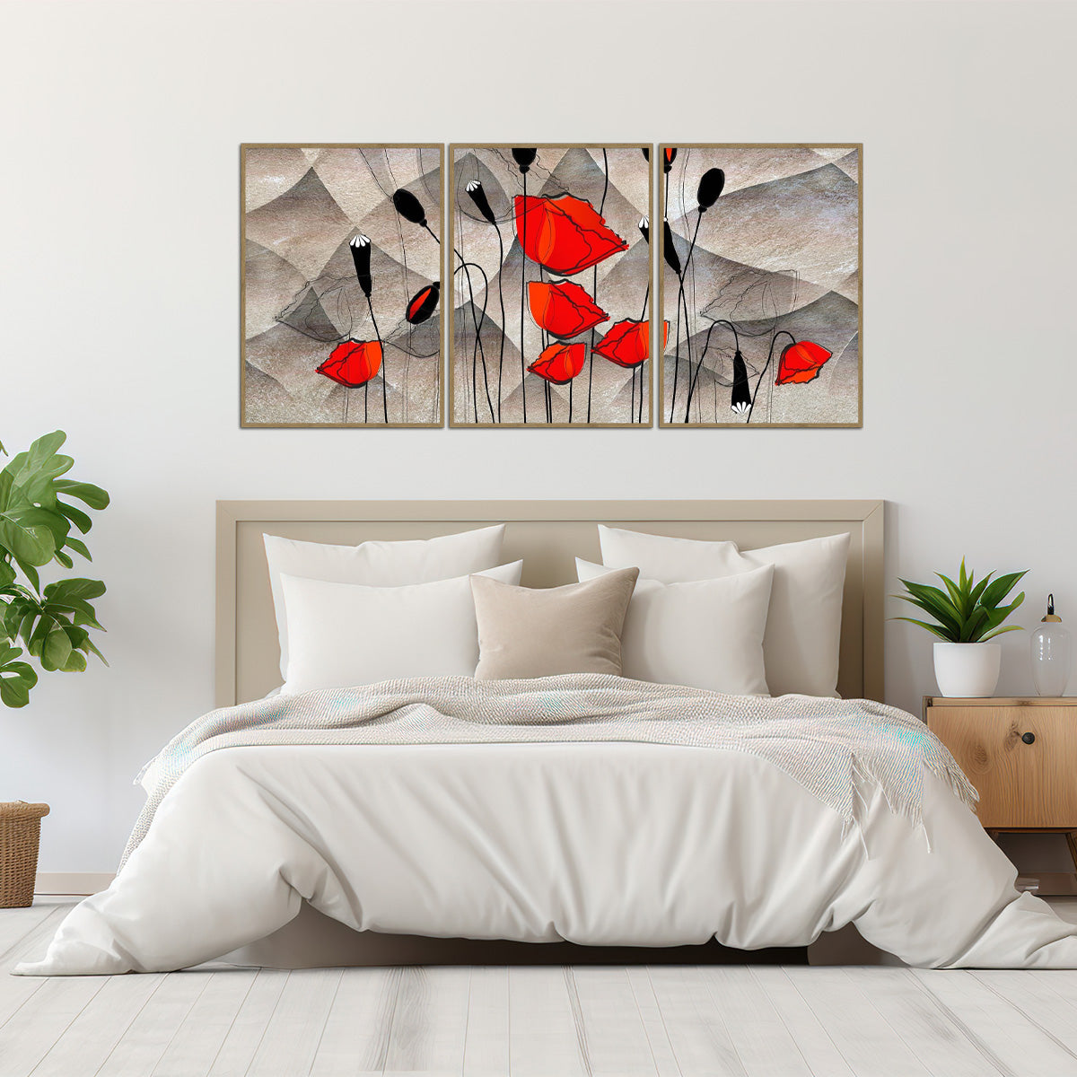 "Vibrant Poppies" – 3-Panel Metal Wall Art