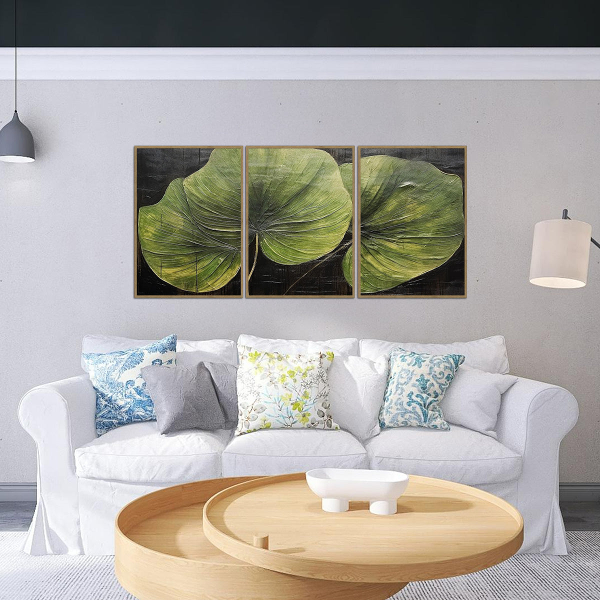 "Lush Leaves" – 3-Panel Metal Wall Art