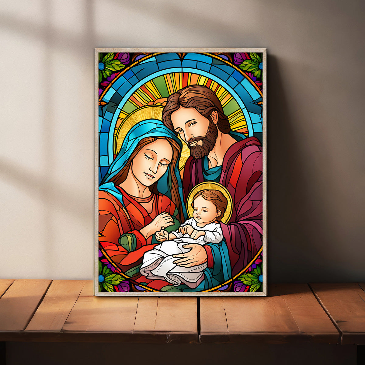 Holy Family Stained Glass – HD Metal Christian Wall Art