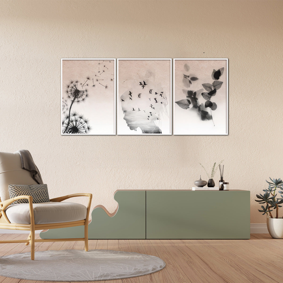 “Flight of Dreams” – 3-Panel Abstract Nature Metal Wall Art