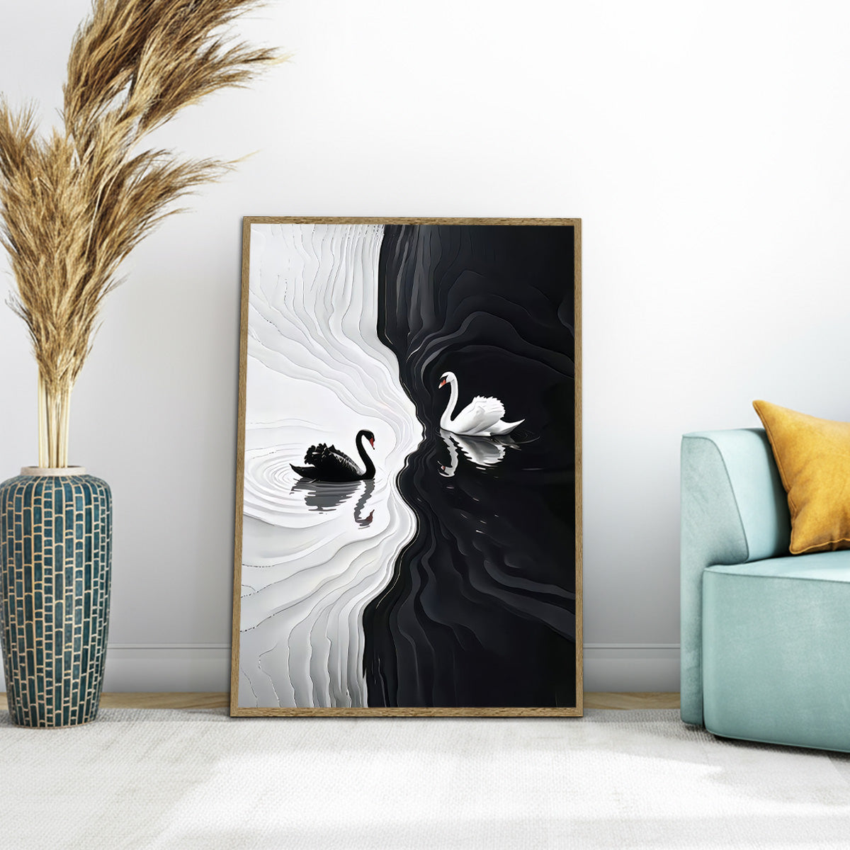 “Yin & Yang Swans” – Black and White Harmony  Metal Wall Art