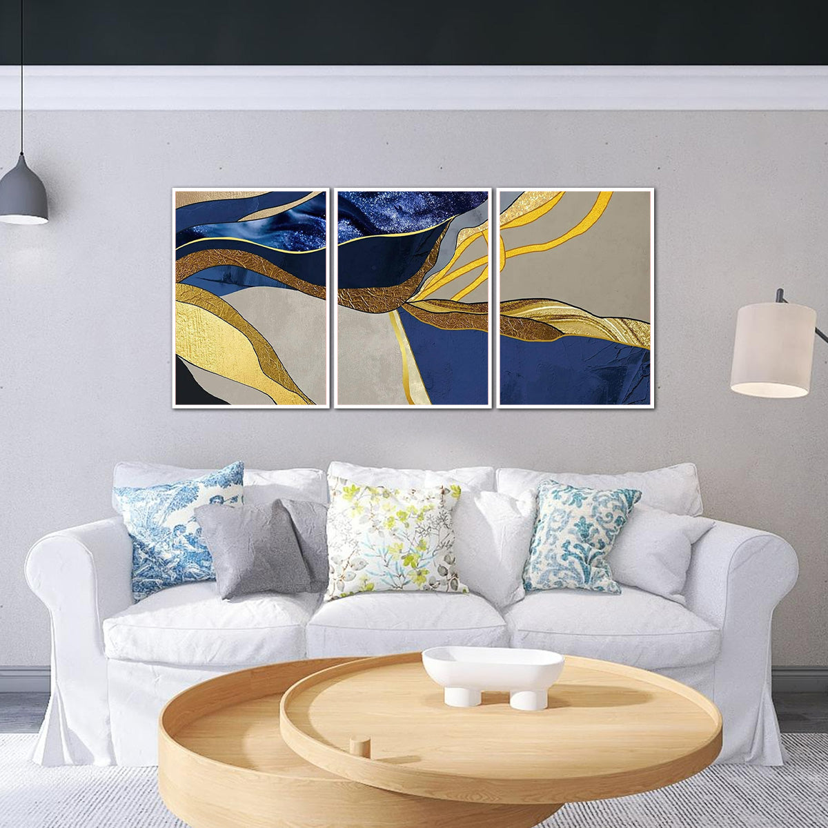 "Golden Waves" – 3-Panel Metal Wall Art