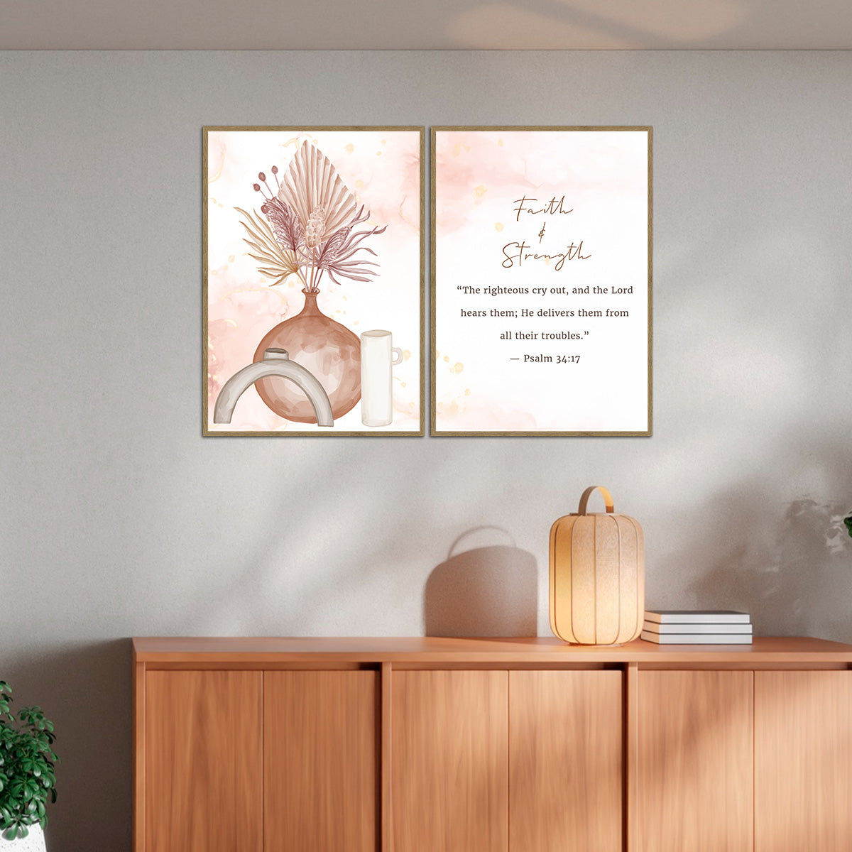 Faith & Strength – Psalm 34:17 - 2 Panel Metal  Wall Art