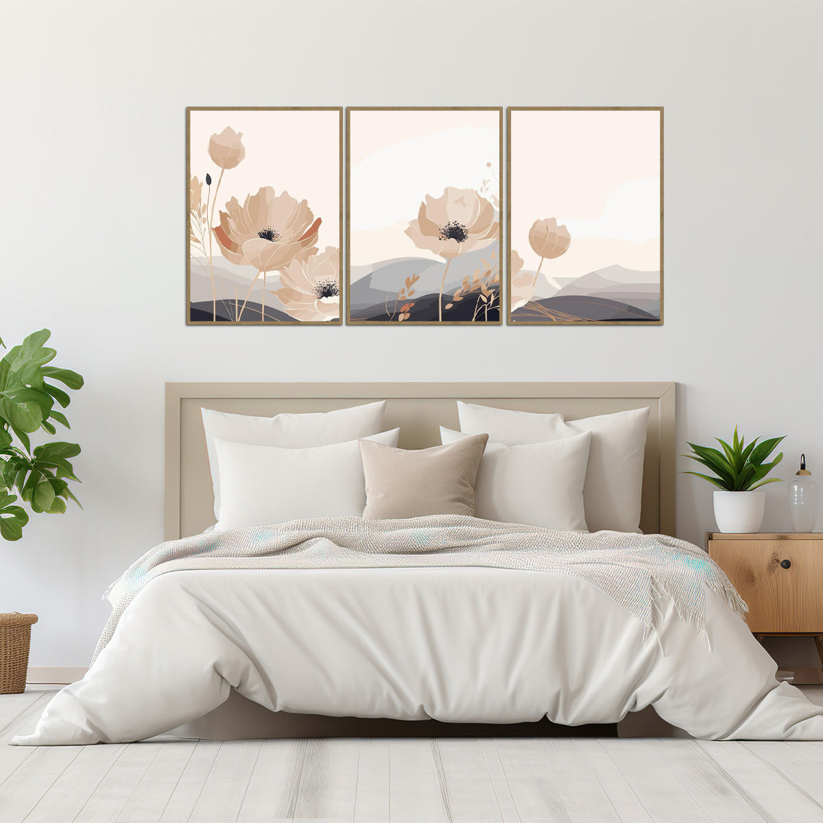"Serene Blossoms" – 3-Panel Metal Wall Art