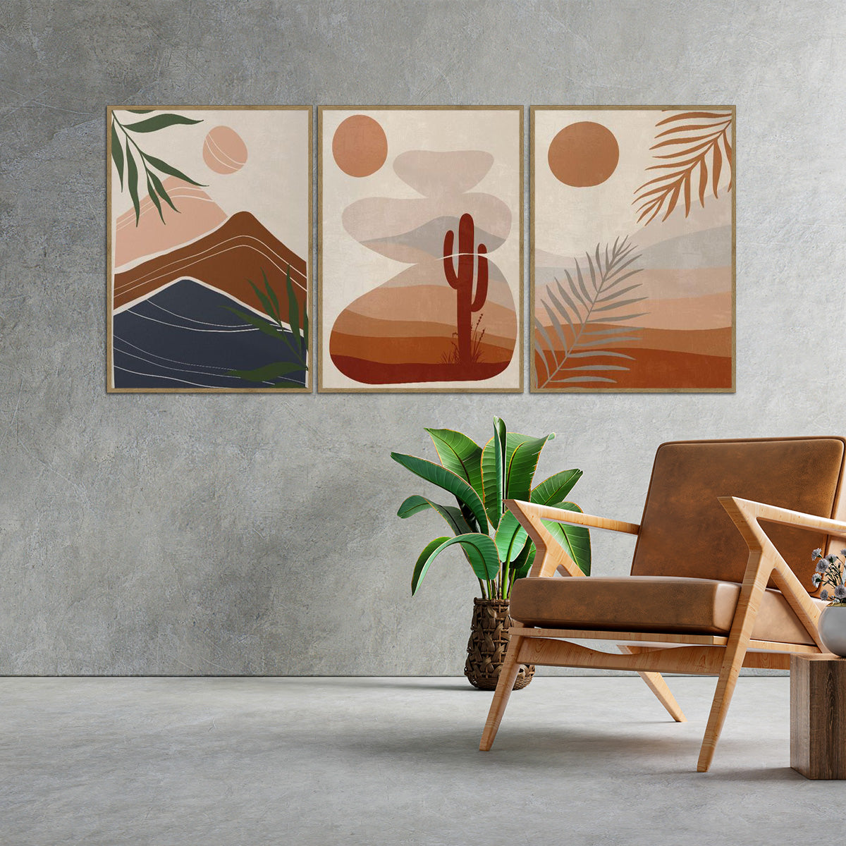 “Desert Horizon” – 3-Panel Boho Landscape Metal Wall Art