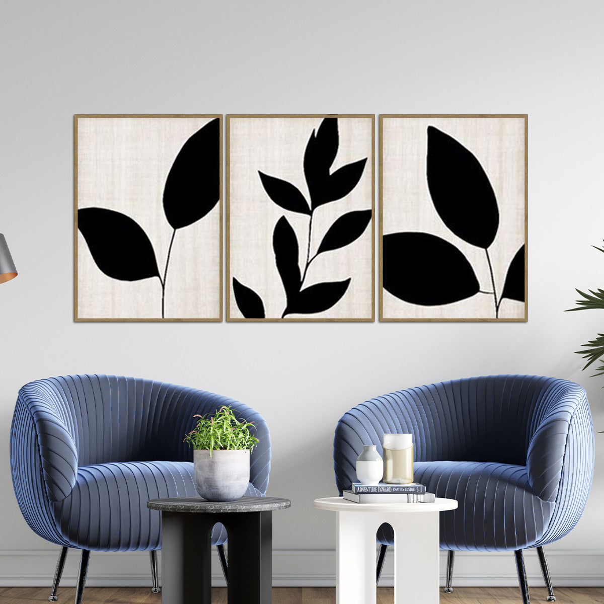 "Monochrome Serenity" – 3-Panel Abstract Floral Metal Wall Art