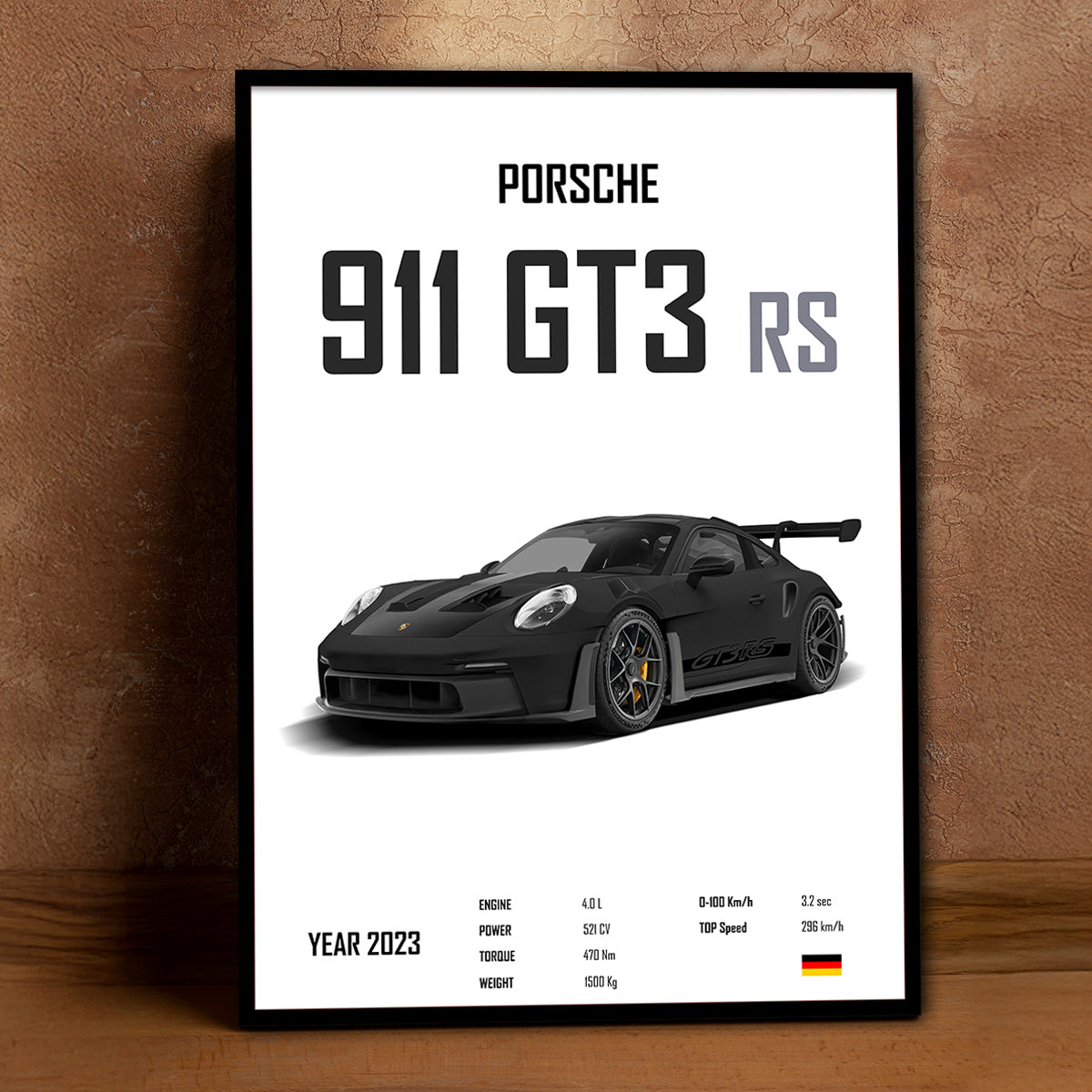 Black Porsche GT3 RS Metal Wall Art