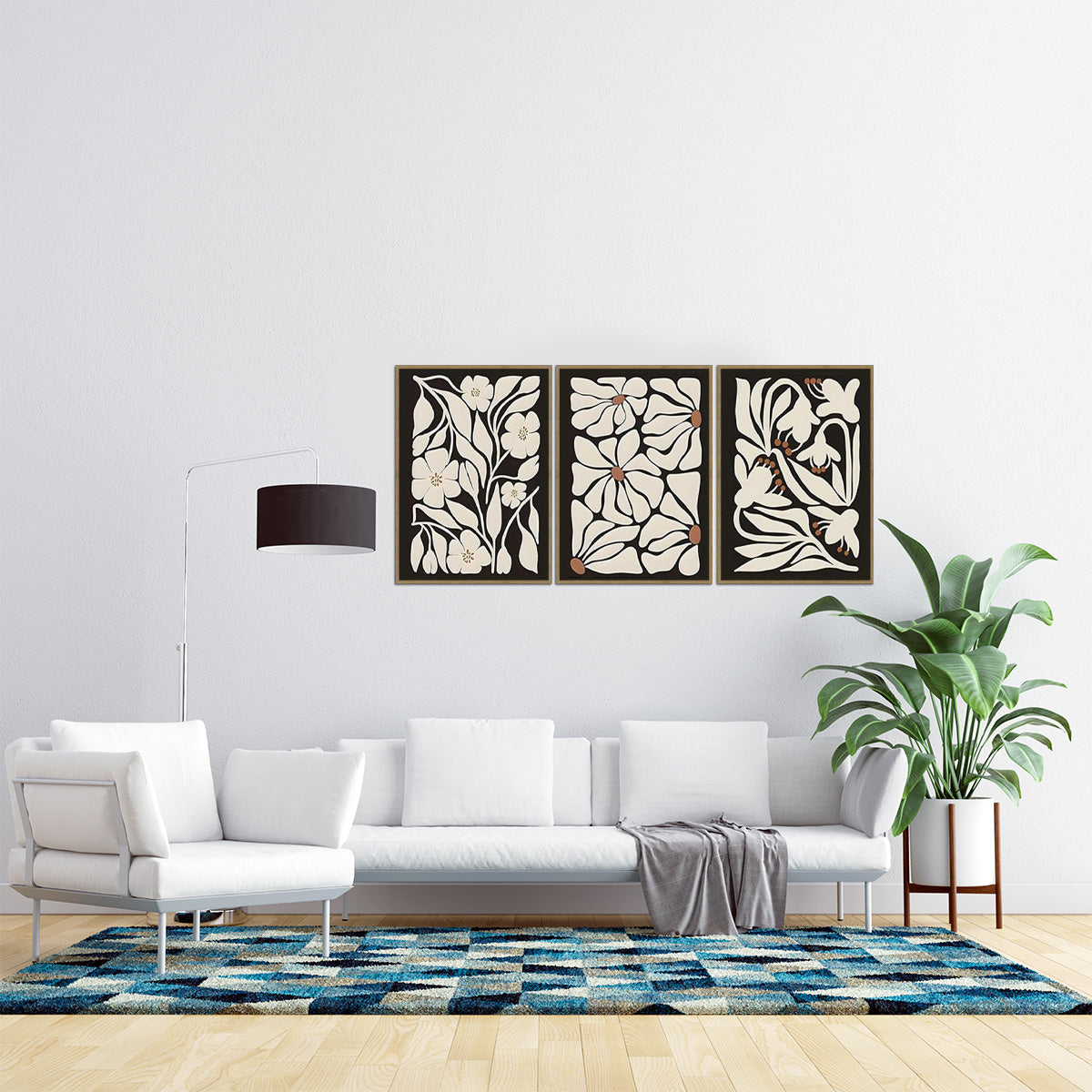 “Modern Floral Bliss” – 3-Panel Nature-Inspired Metal  Wall Art