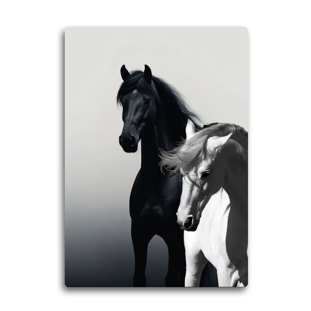 “Harmony of Strength” – Black & White Horses Metal  Wall Art