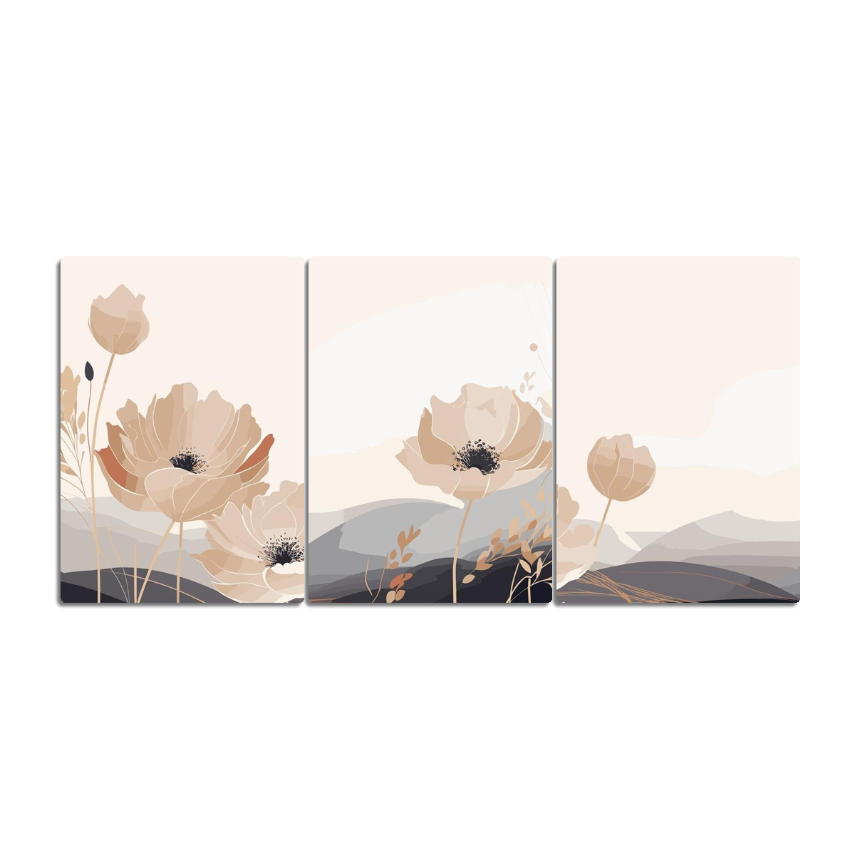 "Serene Blossoms" – 3-Panel Metal Wall Art