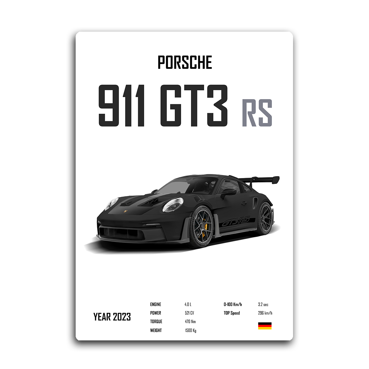 Black Porsche GT3 RS Metal Wall Art