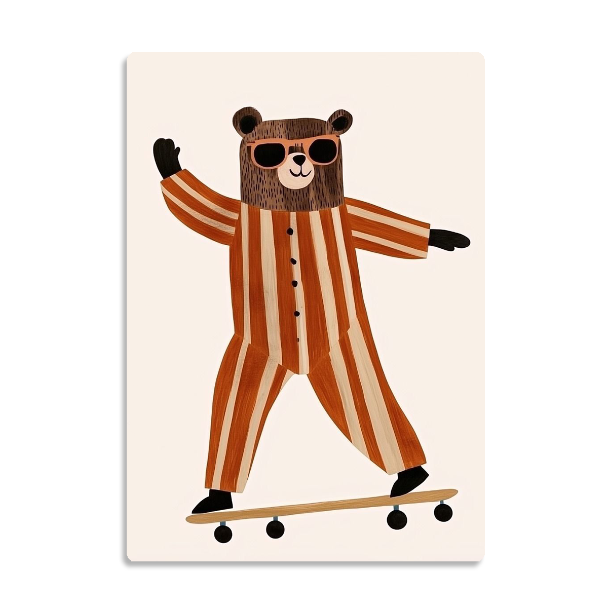 Skateboarding Bear Nursery Metal  Wall Art