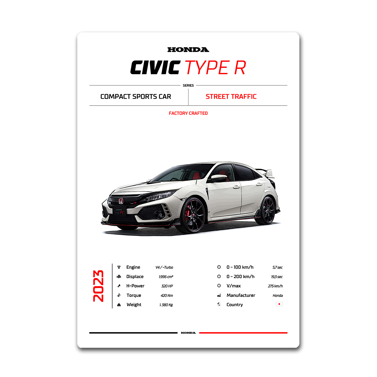 Honda Civic Type R Performance Car Metal Wall Art