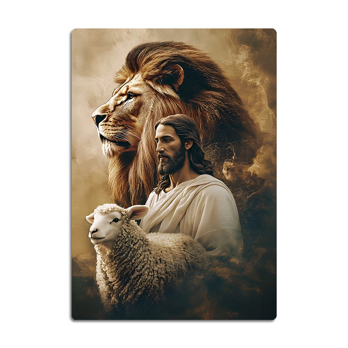 “Power and Peace” – Jesus with Lion and Lamb Metal  Wall Art