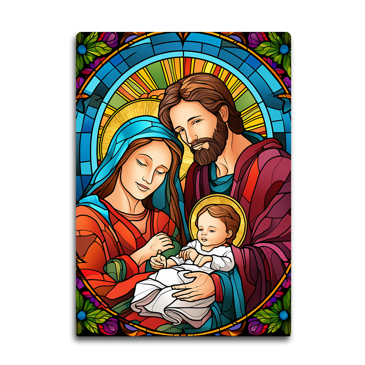 Holy Family Stained Glass – HD Metal Christian Wall Art