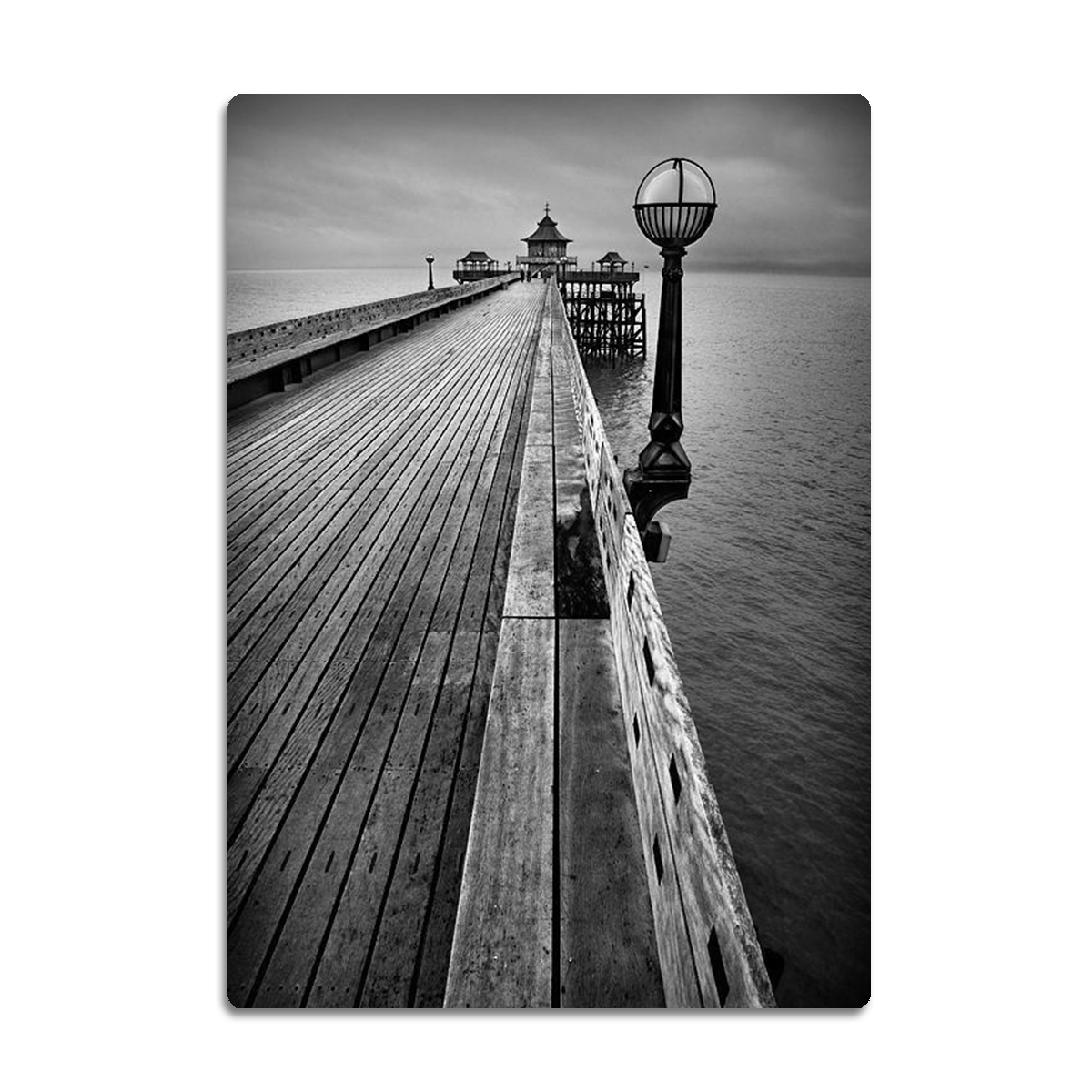 “Path to Serenity” – Coastal Pier Black & White Travel Metal  Wall Art