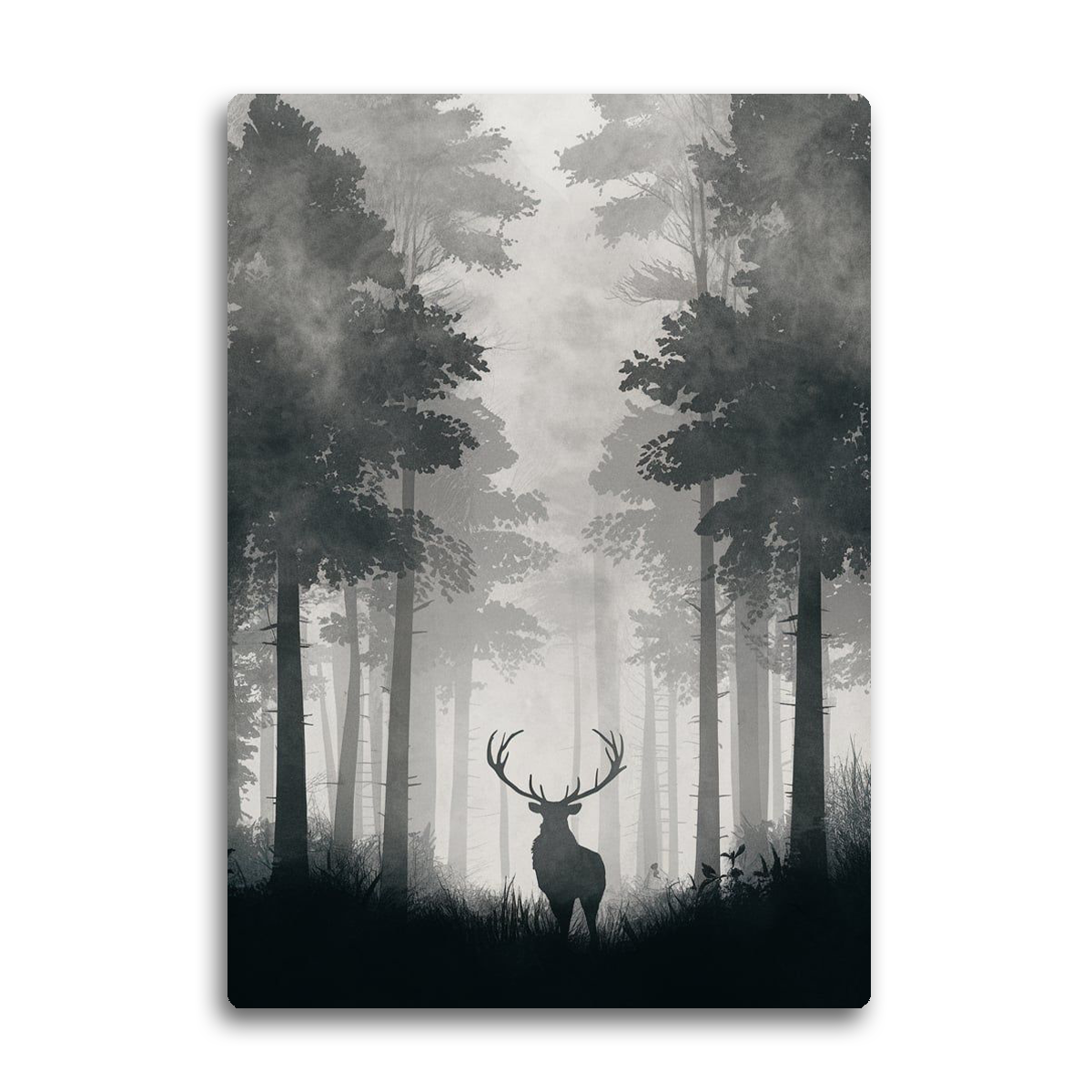 “Whispers of the Wild” – Deer in Misty Forest  Metal Wall Art